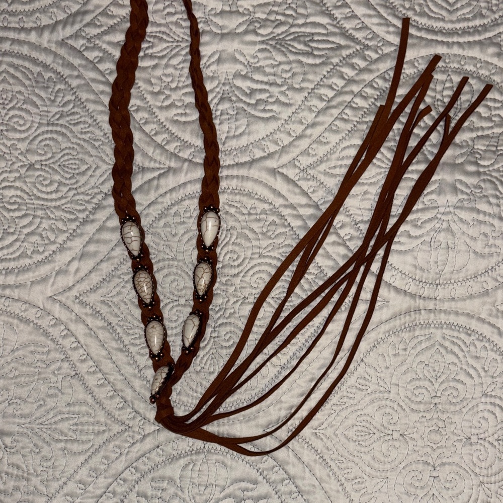 Braided Leather and Stone Necklace